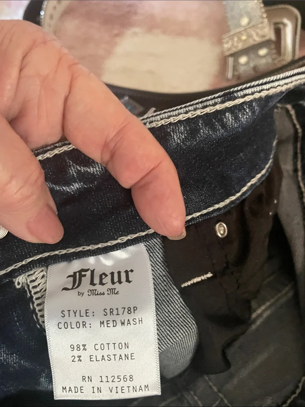 Fleur. Miss Me Embellished Blue Denim Jeans Rhinestone,Sequin Cross Designed Y2K